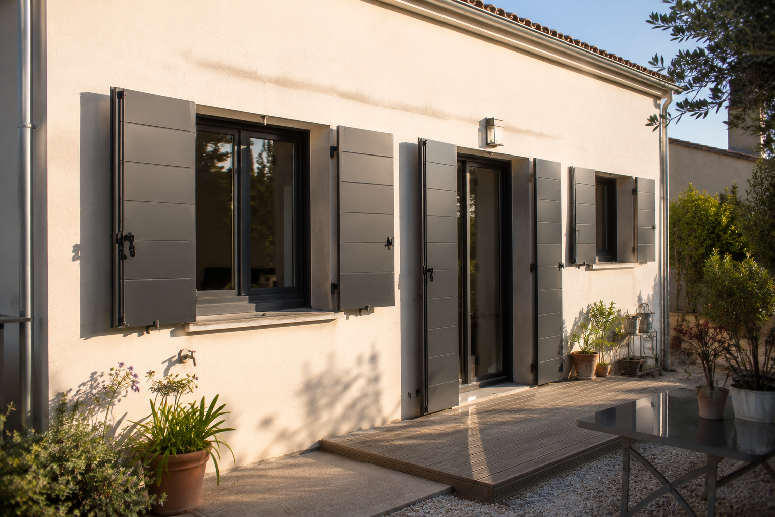 Volets battants gris anthracite installés sur une maison