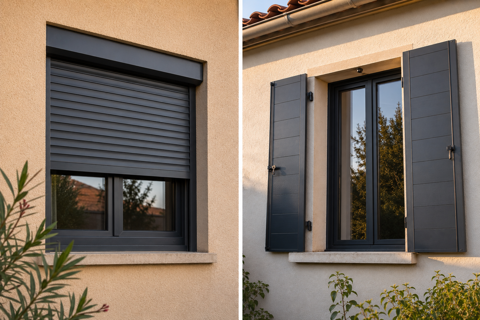 Volet roulant et volets battants gris anthracite sur maison