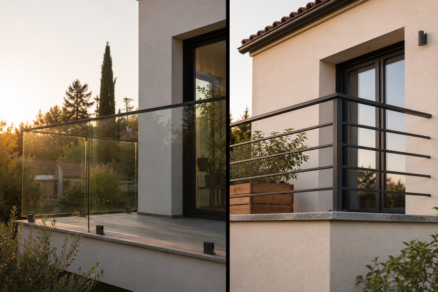 Garde-corps vitré installé sur une terrasse extérieure