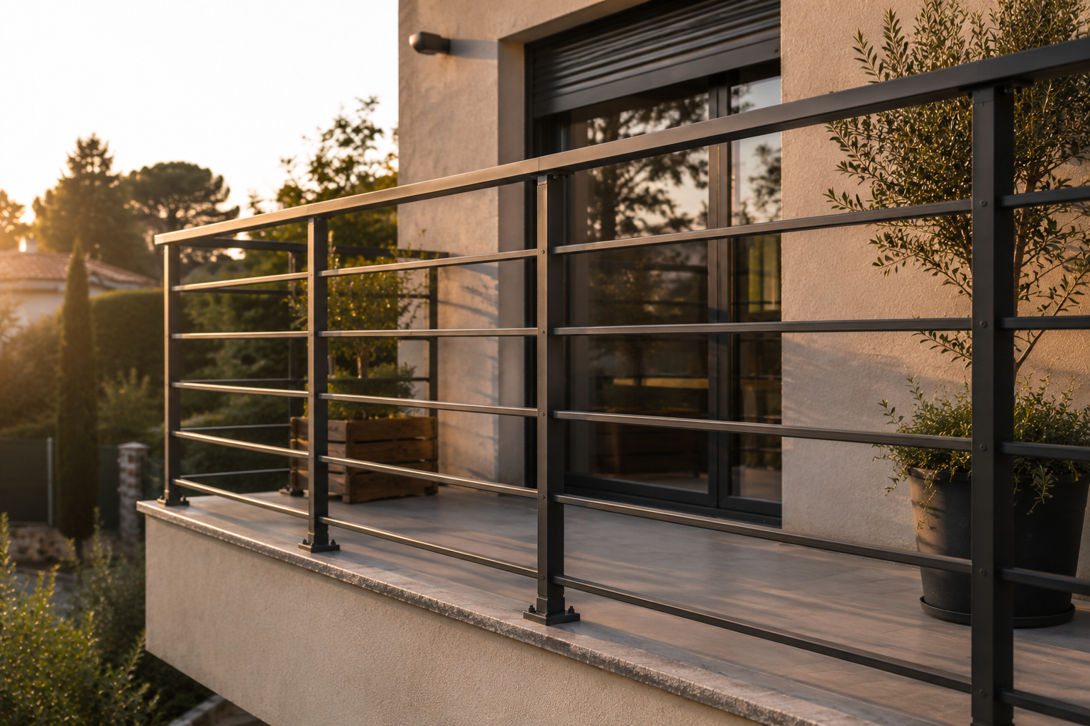 Garde-corps installé sur une terrasse extérieure