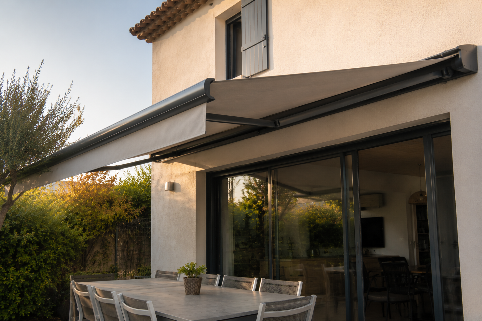 Store banne installé sur une terrasse de maison