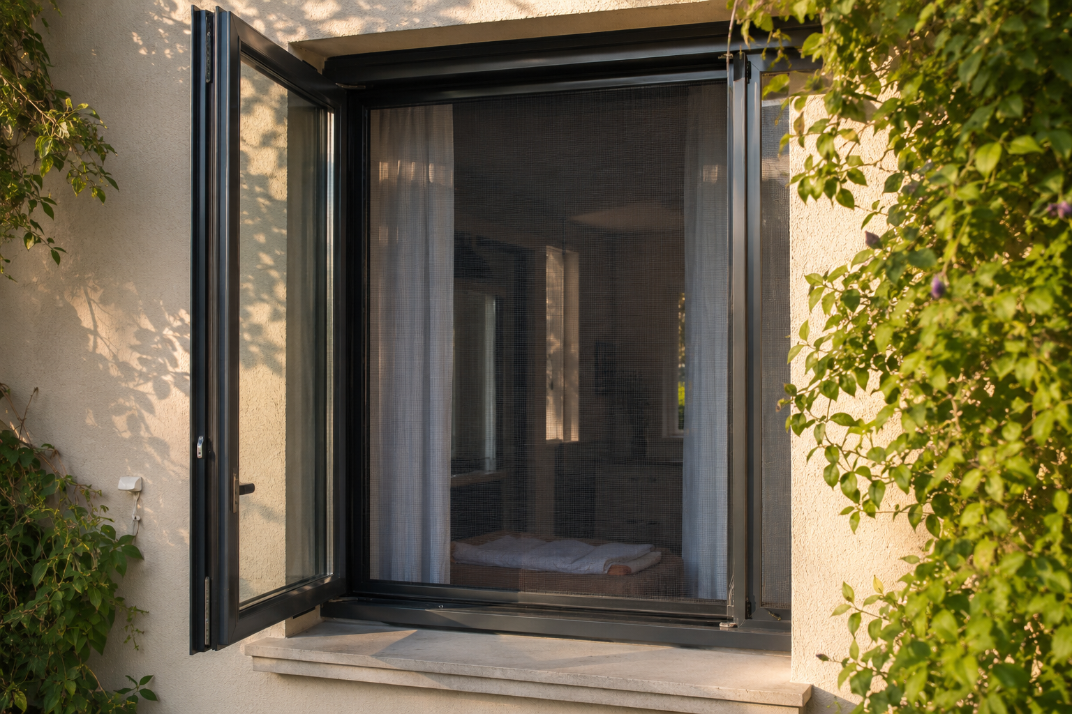 Moustiquaire installée sur une fenêtre