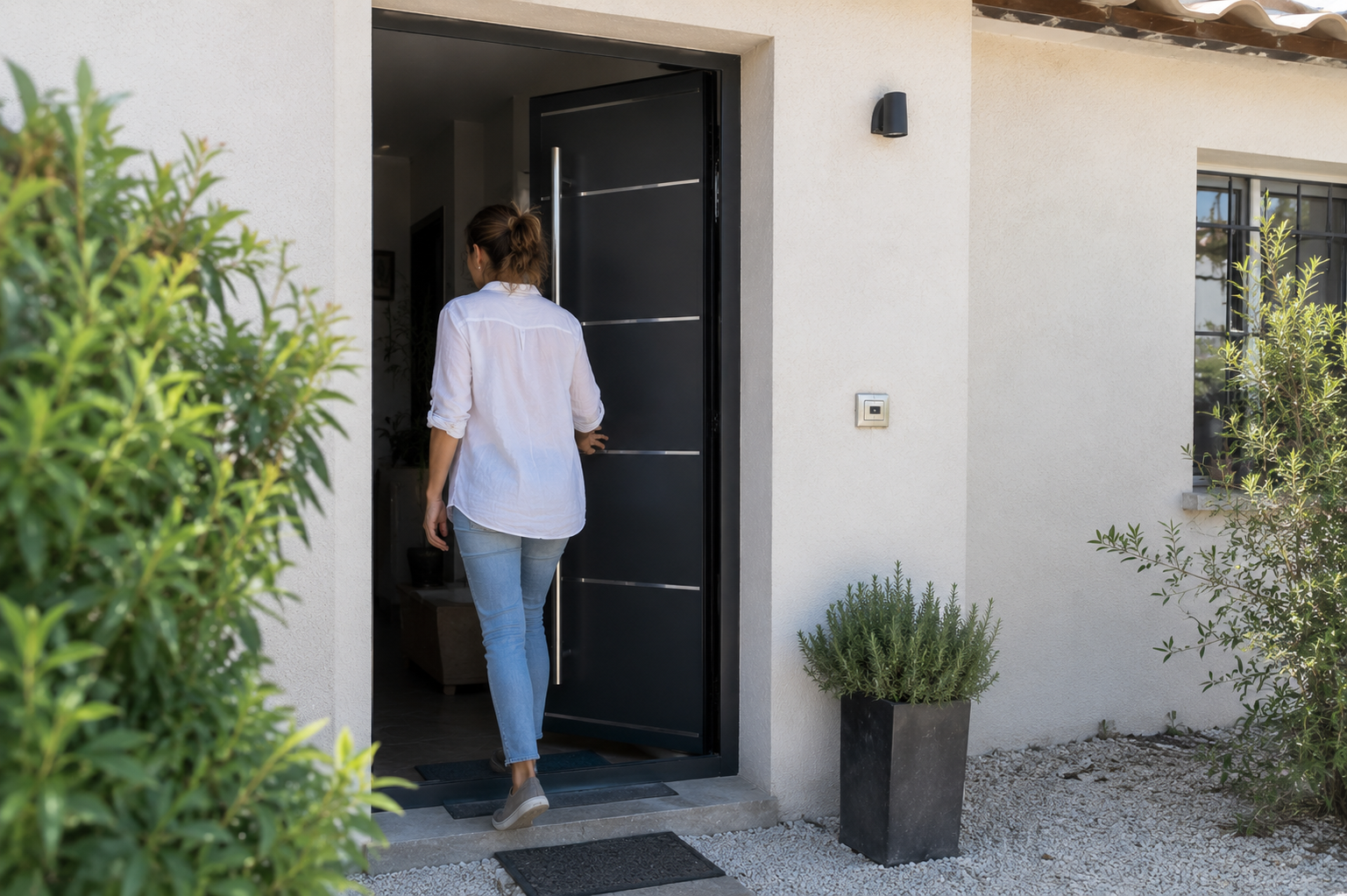 Porte d’entrée aluminium installée sur une maison