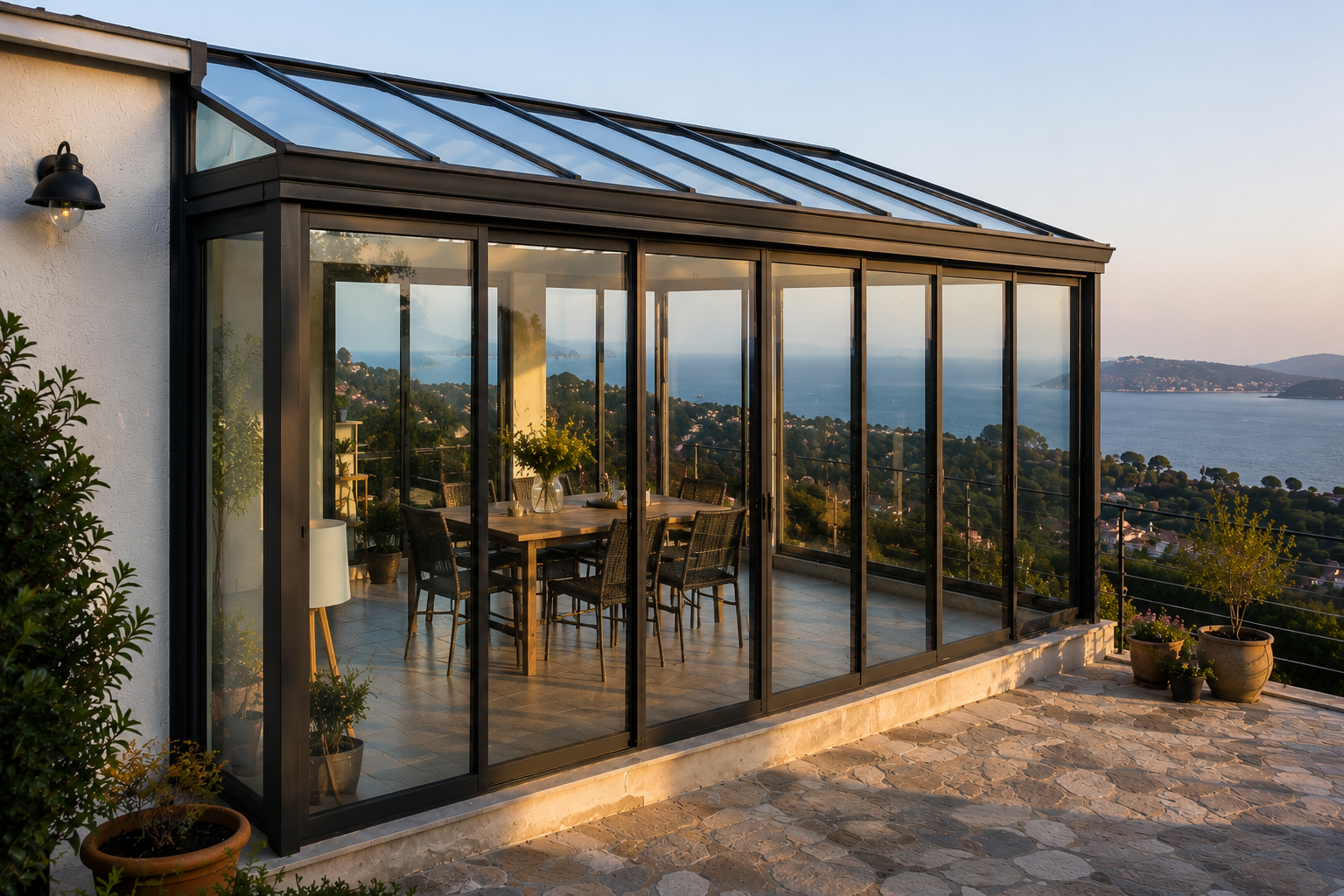 Véranda aluminium vitrée sur mesure attenante à une maison