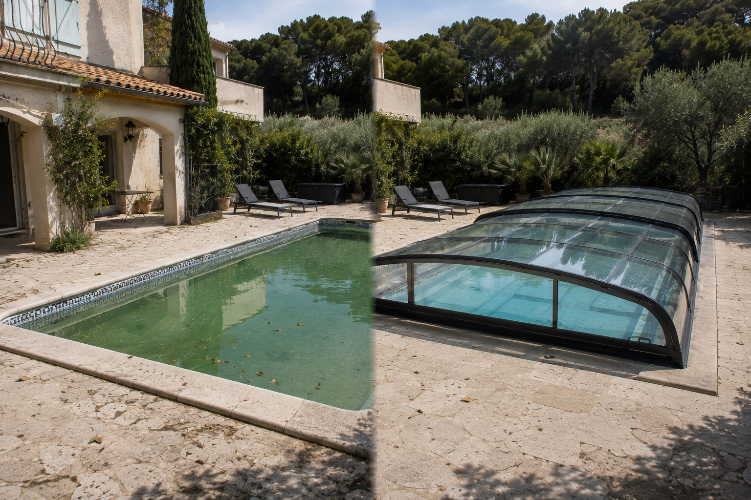 Abri piscine sur mesure installé sur une piscine extérieure